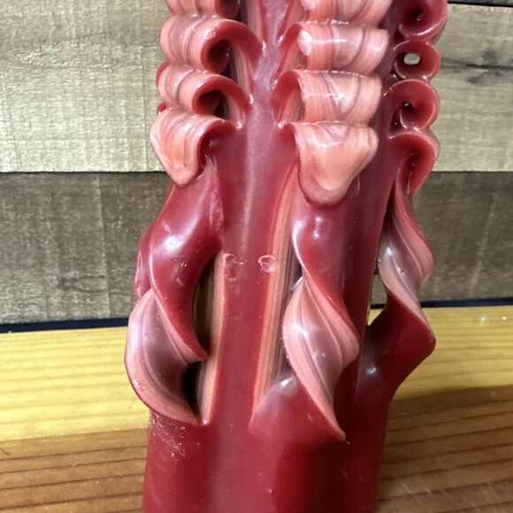 Maroon Hand carved Candle 15” Tall Never Lit - Picture 8 of 9